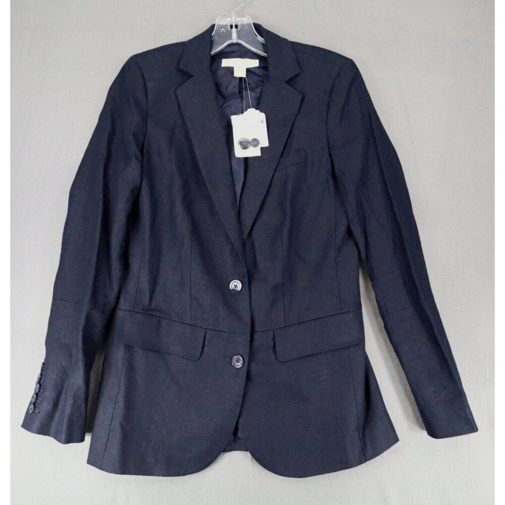 New Michael Kors Womens Size 2‎ Linen Blazer Jacket Midnight Blue Dark